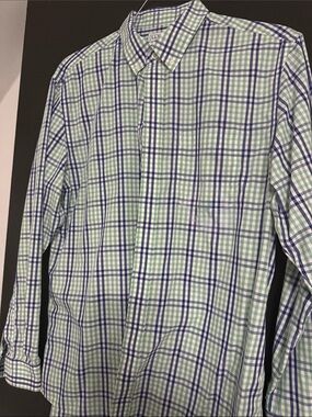 L.L. Bean Mint Green and Navy Plaid Button-Down Shirt